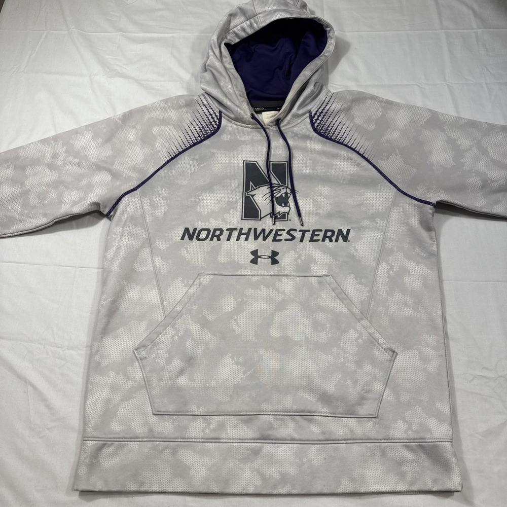 SWEATSHIRT HOODED Northwestern Wildcats MEN LARGE UA Loose Fit SILVER